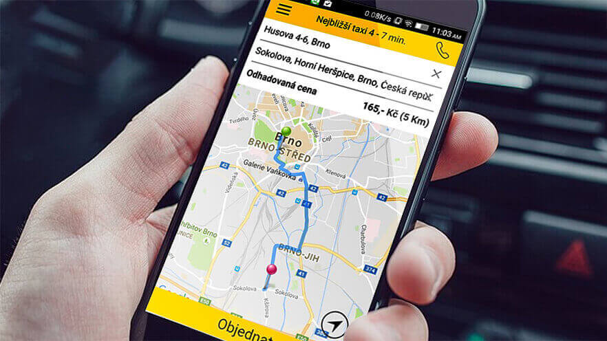 mobilní aplikace taxi volba polohy