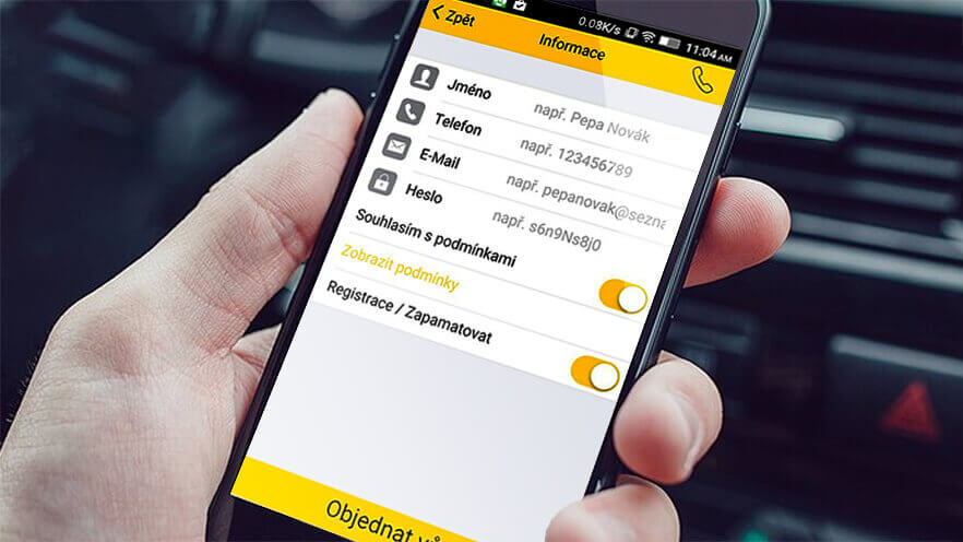 mobilní aplikace vyplnování údajů