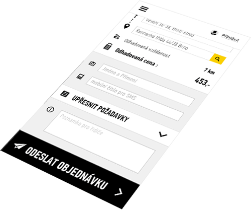 Mobilní aplikace City taxi Brno s výběrem požadavků