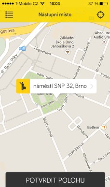 Potvrzení polohy v mobilní aplikaci City Taxi Brno