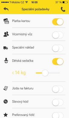 Volba speciálních požadavků v aplikaci