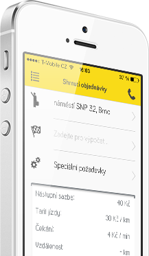 Mobilní aplikace taxi shrnutí objednávky